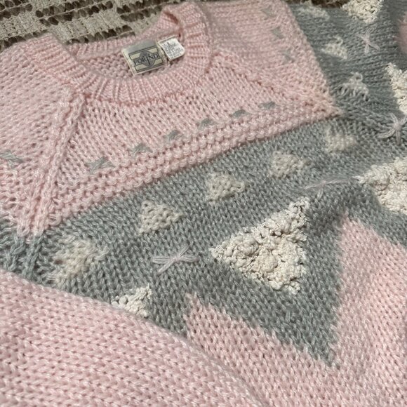 VTG 80s Pastel Pink Fair Isle Geometric Fairy Kei Abstract Sweater Size Small - Picture 7 of 7